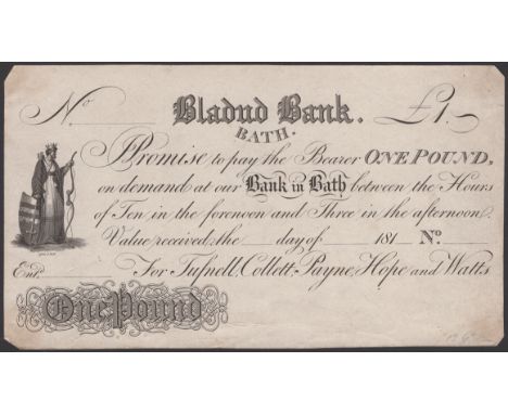 Bladud Bank, Bath, for Tufnell, Collett, Payne, Hope and Watts, proof £1, 181-, no signature or serial numbers, light mountin