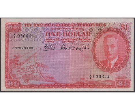 British Caribbean Territories, $1, 1 September 1951, serial number K/1 950644, central fold, otherwise good extremely fine to