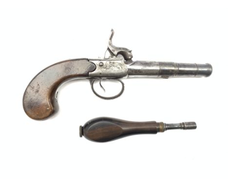 English percussion pistol, converted from a flintlock, marked 'Atterbury Warwick', rubbed proof marks, screw off barrel and s