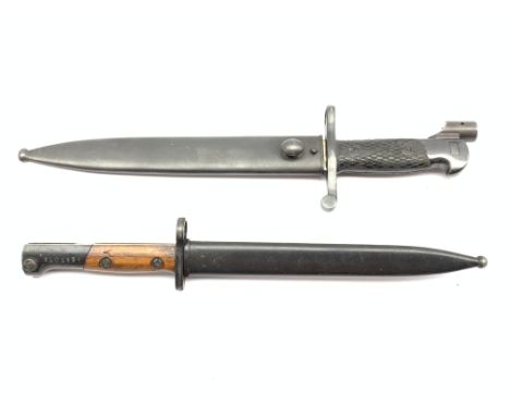 Spanish Model 1941 Bolo bayonet with 24.5cm steel blade, checkered grip and steel scabbard 41cm overall and Belgian FN1949 SL