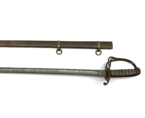 Victorian cavalry officer's sword, the slightly curving 87.5cm fullered steel blade with Victorian cypher and crest of a fore