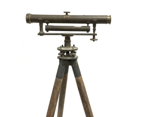 19th Century brass surveyors level by Cary, London with spirit level in mahogany box and with folding tripod stand