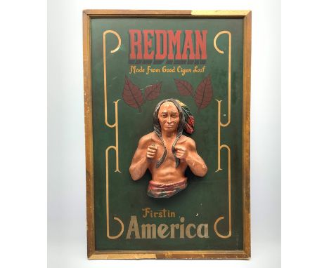 Vintage advertising board 'Redman Made From Good Cigar Leaf, first in America', 91cm x 61cm
