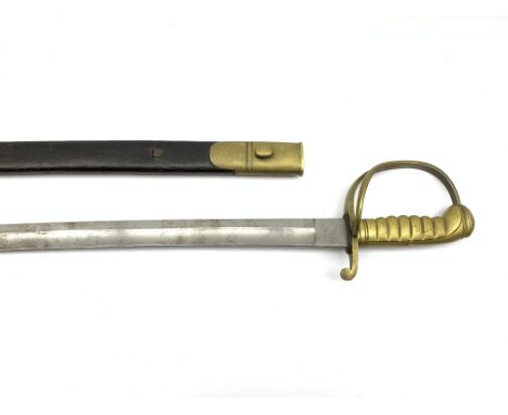 Military private's hanger sword, the slightly curving 68.5cm fullered steel blade inscribed crown over E over 26 to the ricas