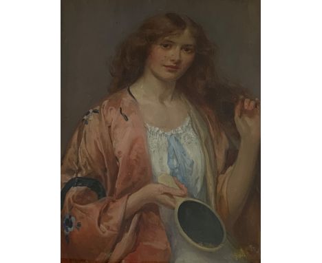 Walter Ernest Webster (British 1878-1959): Portrait of a Lady with Mirror, oil on canvas laid on board signed 58cm x 43cm Con