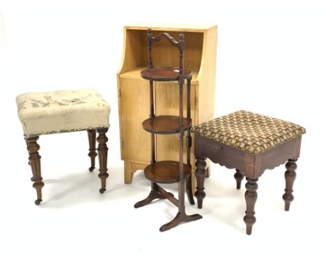 Victorian walnut upholstered stool with turned supports raised on castors, (W46cm) together with a Victorian mahogany footsto