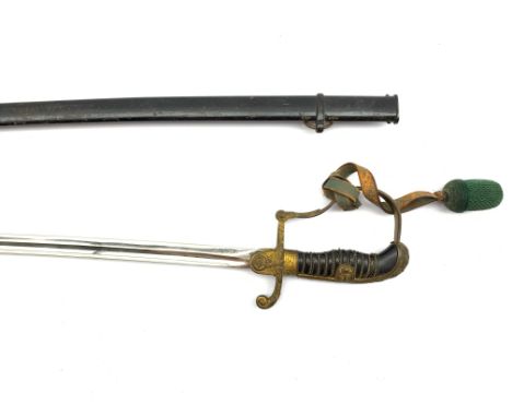 WW2 German Army officer's dress sword with slightly curving 80.5cm fullered steel blade, eagle and swastika langet, gilded me