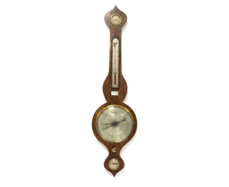 19th century oak wheel barometer  and thermometer, with silvered registers, H97cm Condition Report & Further Details Click he