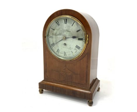 Late Victorian bracket time peice, steel dial inscribed 'Pearce & Sons, Leeds' with fusee movement in domed inlaid mahogany c