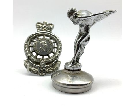 Chromium plated Rolls Royce 'Spirit of Ecstacy' car mascot H12cm  and a Royal Automobile Club badge