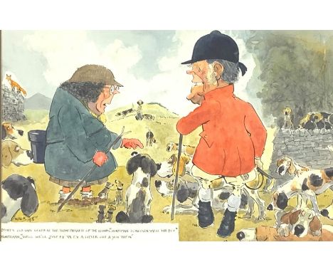 John William Wilkinson 'Wilk' (British 1906-1994): Cartoon Huntsman in Humorous Conversation, watercolour signed and dated 19