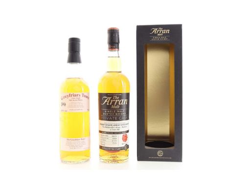 ARRAN 2008 11 YEAR OLD AMBASSADOR'S CASK #278 AND ARRAN GREYFRIARS TOAST ISLAND SINGLE MALT  AMBASSADOR'S CASK FOR ROBBIE'S D