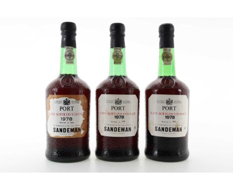 3 BOTTLES OF SANDEMAN 1978 LATE BOTTLED VINTAGE PORT  Bottled: 1984No stated ABVs / each 70cl  Qty: 3