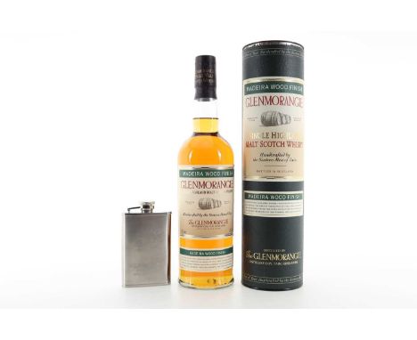 GLENMORANGIE MADEIRA WOOD FINISH AND HIP FLASK HIGHLAND SINGLE MALT  43% ABV / 70cl  Qty: 2  Famous for their unique stills, 