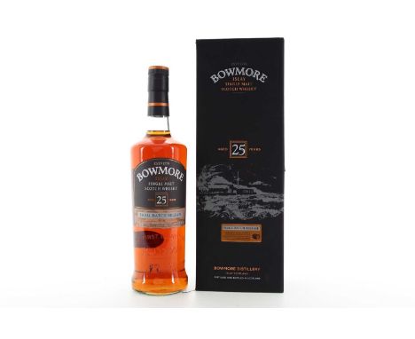 BOWMORE 25 YEAR OLD SMALL BATCH RELEASE ISLAY SINGLE MALT  43% ABV / 70cl  Sat on the picturesque shore of Loch Indaal, Bowmo
