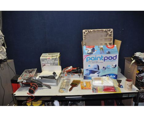 A COLLECTION OF PAINTING AND DECORATING EQUIPMENT including a brand new unused Dulux Paint Pod Roller System (no PAT required