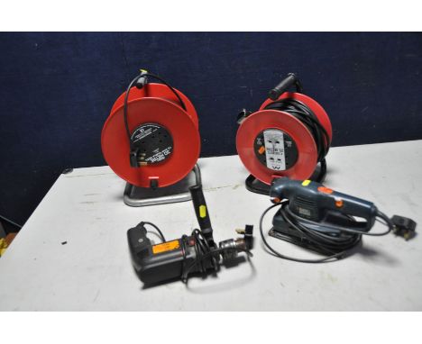 A BLACK AND DECKER KA185 SANDER , an unbranded Impact drill, two power extension reels (all PAT pass and working) and two wor