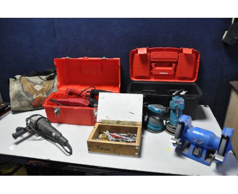 TWO TOOLBOXES to include various hand tools spanners, drill bits and a selection of electrical hand tools to include a unbran