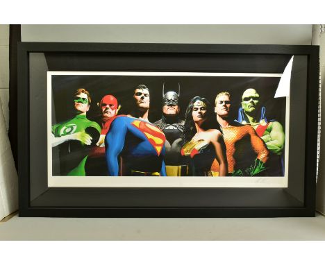 ALEX ROSS (AMERICAN CONTEMPORARY) 'ORIGINAL SEVEN' portraits of Green Lantern, Flash, Superman, Batman, Wonder Woman, Aquaman