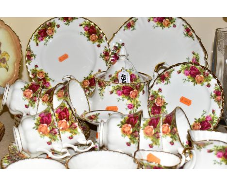 ROYAL ALBERT 'OLD COUNTRY ROSES' TEA AND DINNER WARES, comprising a tea pot and cover (second), height 19cm, a twin handled b