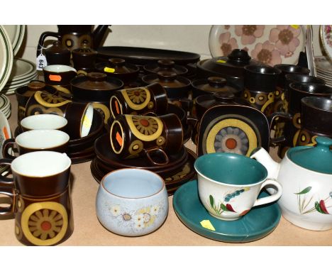 A FORTY THREE PIECE DENBY ARABESQUE DINNER SERVICE WITH OTHER PIECES OF DENBY CERAMICS, Denby Arabesque dinner service compri