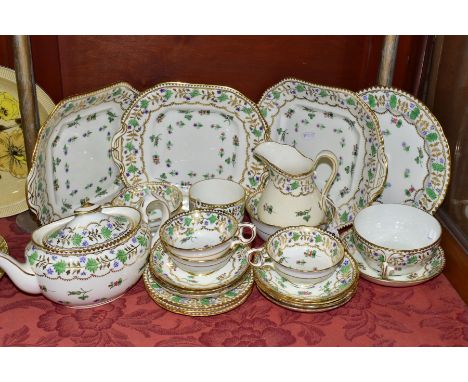 A THOMAS GOODE TEA SET, twenty six pieces with a&nbsp; handpainted gilt floral and foliate decoration, comprising teapot, fou