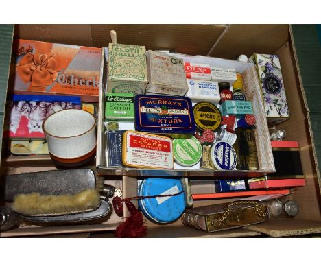 A BOX OF ADVERTISING BOXES AND TINS ETC, to include OXO, Vaseline, Collotape, Nivea, first aid, perfumes etc, silver topped b