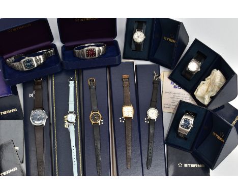 A SELECTION OF ETERNA WATCHES, nine wristwatches, five in long signed Eterna boxes, three in square signed Eterna box, two in