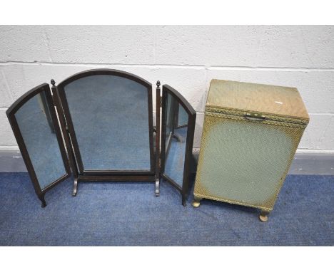 A MAHOGANY TRIPLE DRESSING MIRROR, and a Lloyd loom style linen basket (2)