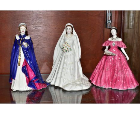 THREE ROYAL WORCESTER ROYAL FIGURINES, comprising Queen Elizabeth II, made to commemorate the Queen's Golden Jubilee 2002, a 