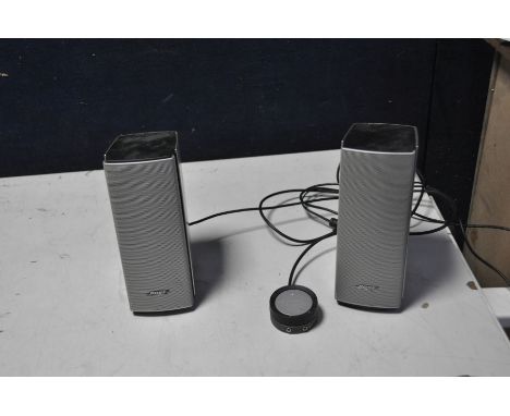 A BOSE COMPANION 20 ACTIVE MULTIMEDIA SPEAKER SYSTEM with control Pod, power supply, one active and one passive speaker (PAT 