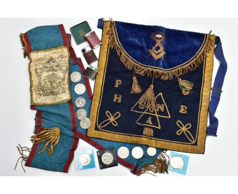 MASONIC SASHES AND OTHER MEMORABLIA, to include a Charles Lang designed Masonic sash for the 'Order of the Free Gardeners', m
