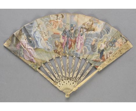 *Prince Charles Edward Stuart. Bonnie Prince Charlie, circa 1745,  folding paper fan, the leaf a hand-coloured etching by Rob