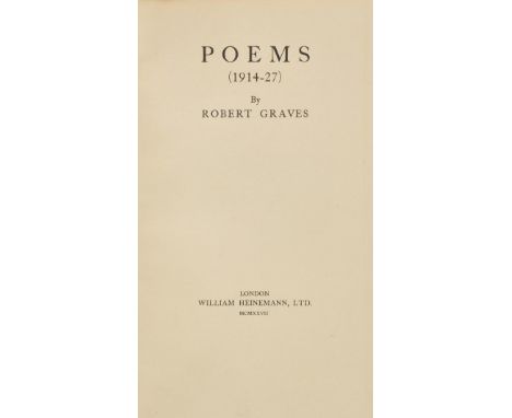 Graves (Robert). Poems (1914-27), Heinemann, 1927, one or two light stains at front, large contemporary previous owner inscri