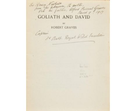 Graves (Robert). Goliath and David, 1st ed., Chiswick Press, [1916], one or two light spots, original red wrapper, some sligh