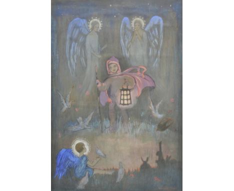 *Evans (Gwendolen Mary, early 20th century). Guardian Angels, 1926, pastel and gouache on paper, showing a child in a hooded 