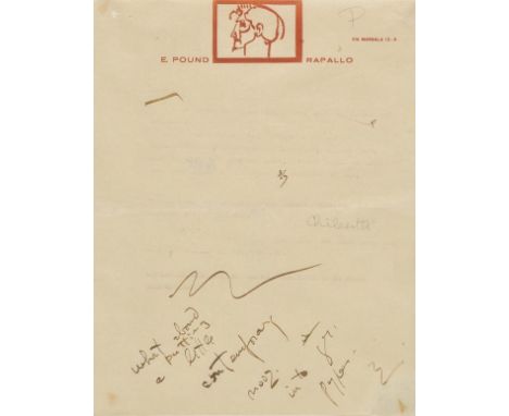 *Pound (Ezra, 1885-1972). Typed Letter Initialled 'E', Via Marsala 12-5, Rapallo, c. 1933,  to an unnamed person and marked P