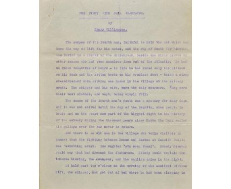 *Williamson (Henry, 1895-1977 ). The Fight with Orca Gladiator, unpublished typescript short story, circa 1930s,  18 leaves o