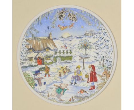 *Bean (Heather, 20th century). Nursery Rhymes, circa 1989,  3 finely-executed pen and ink and watercolour circular illustrati