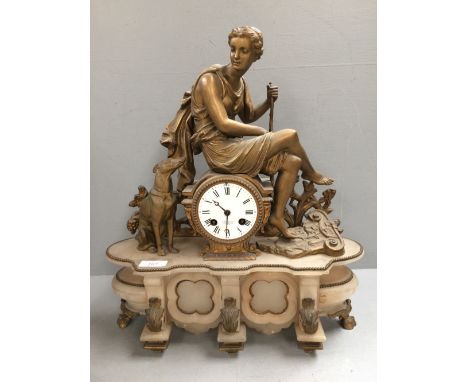 C19th French marble &amp; gilt mantle clock 