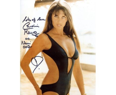 007 Bond girl Caroline Munro signed black swimsuit sexy portrait photo 10 x 8 inch colour picture. All autographs come with a