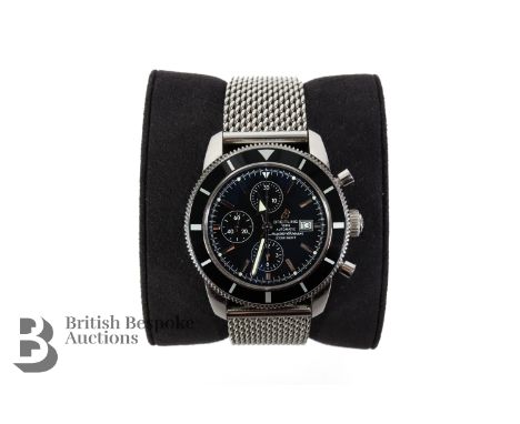 Breitling Superocean Heritage Men's Volcano Black stainless steel wrist watch. The stainless steel watch having a black face 