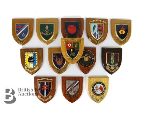 Thirteen military and civilian enamel shields including: 33 Squadron RCT Centenary, 104 Transportgroep Nil Nobis Absurdum, Be