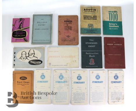 Collection of vintage car handbooks and instruction manuals, including Ford Consul Cortina Owner's Handbook 1964, The Standar