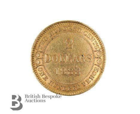 A Newfoundland two-dollar gold coin, with the head portrait of Queen Victoria on the obverse and inscription on the reverse, 