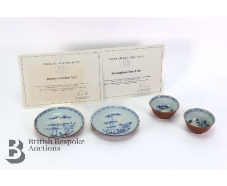 Two Chinese tea bowls and saucers, part of the Nanking Cargo, which sank aboard the Geldermalsen in 1752 in the South China S