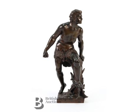 Emile Henry Laporte (1858-1907) bronze sculpture, circa 1890 'La Defense du Foyer', approx 39 cms h, young masculine figure d