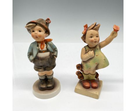 Figures are hand painted and dressed in spring attire. Lot includes Spring Cheer 72 and Brother 95. Goebel Hummel backstamp. 