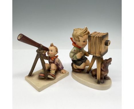 Hand painted figures with camera and telescope. Lot includes The Photographer 178 and Stargazer 132. Goebel Hummel backstamp.