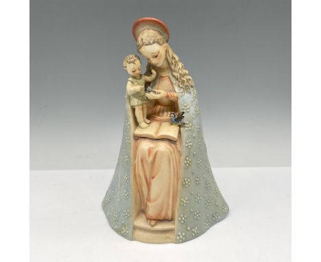 Lovely statuette of Mother Mary colored in soft pastels holding her child. Goebel Hummel backstamp. 10/111. Issued: 20th cent